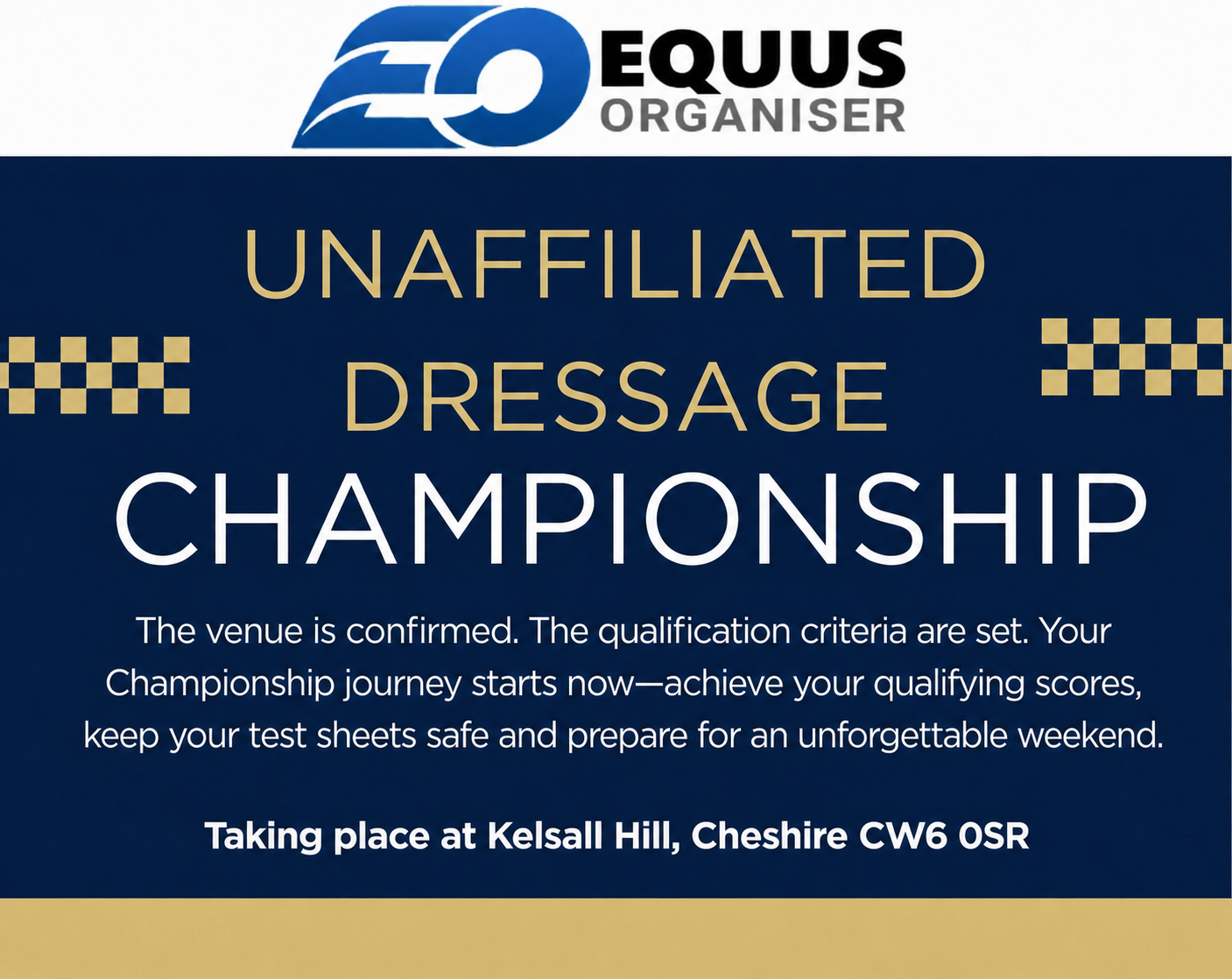 Equus Organiser Unaffiliated Dressage Championship venue and qualification update.